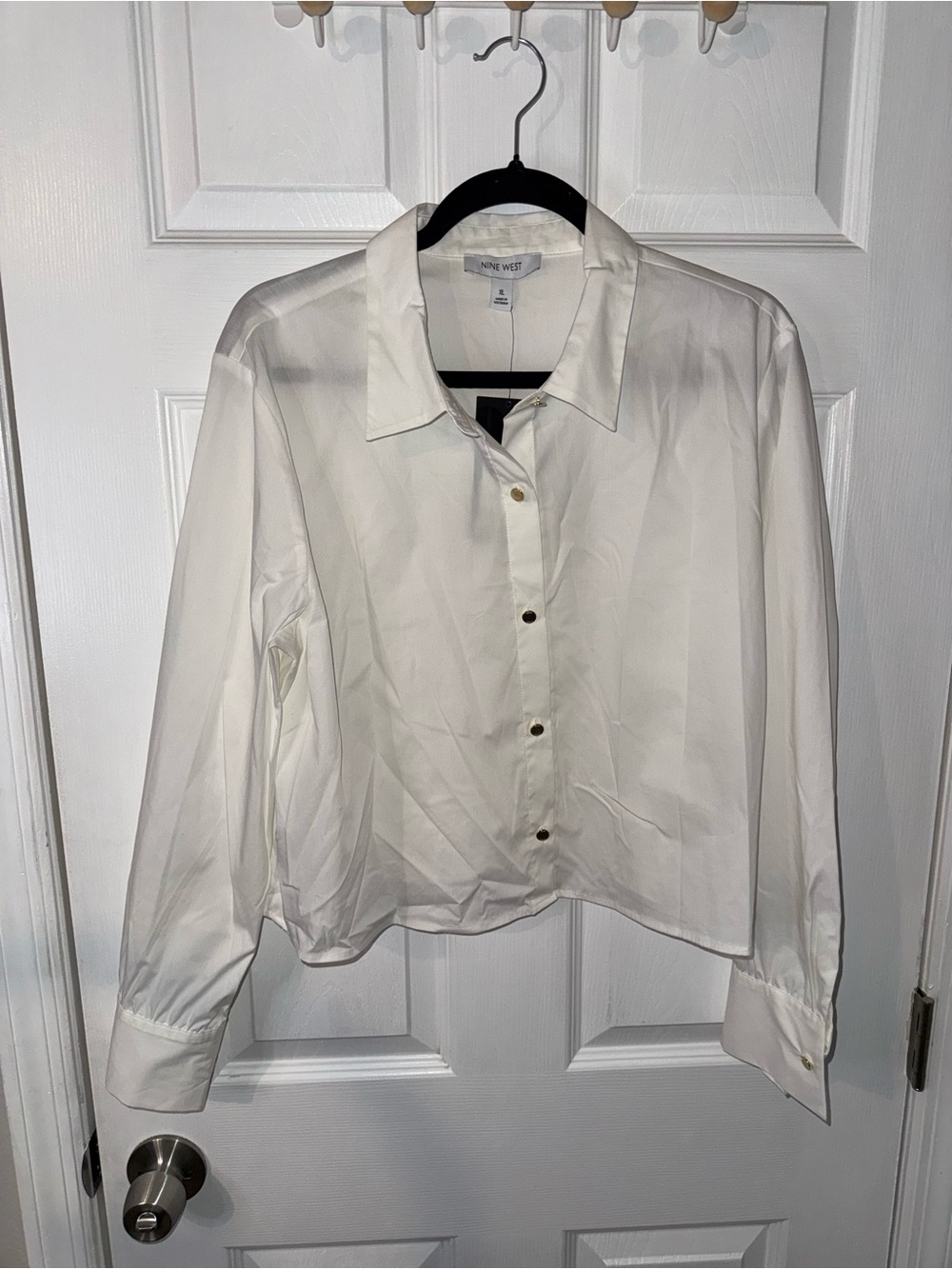 Nine West Women's Long Sleeve Cropped Button Down Blouse Top White Size XL NWT